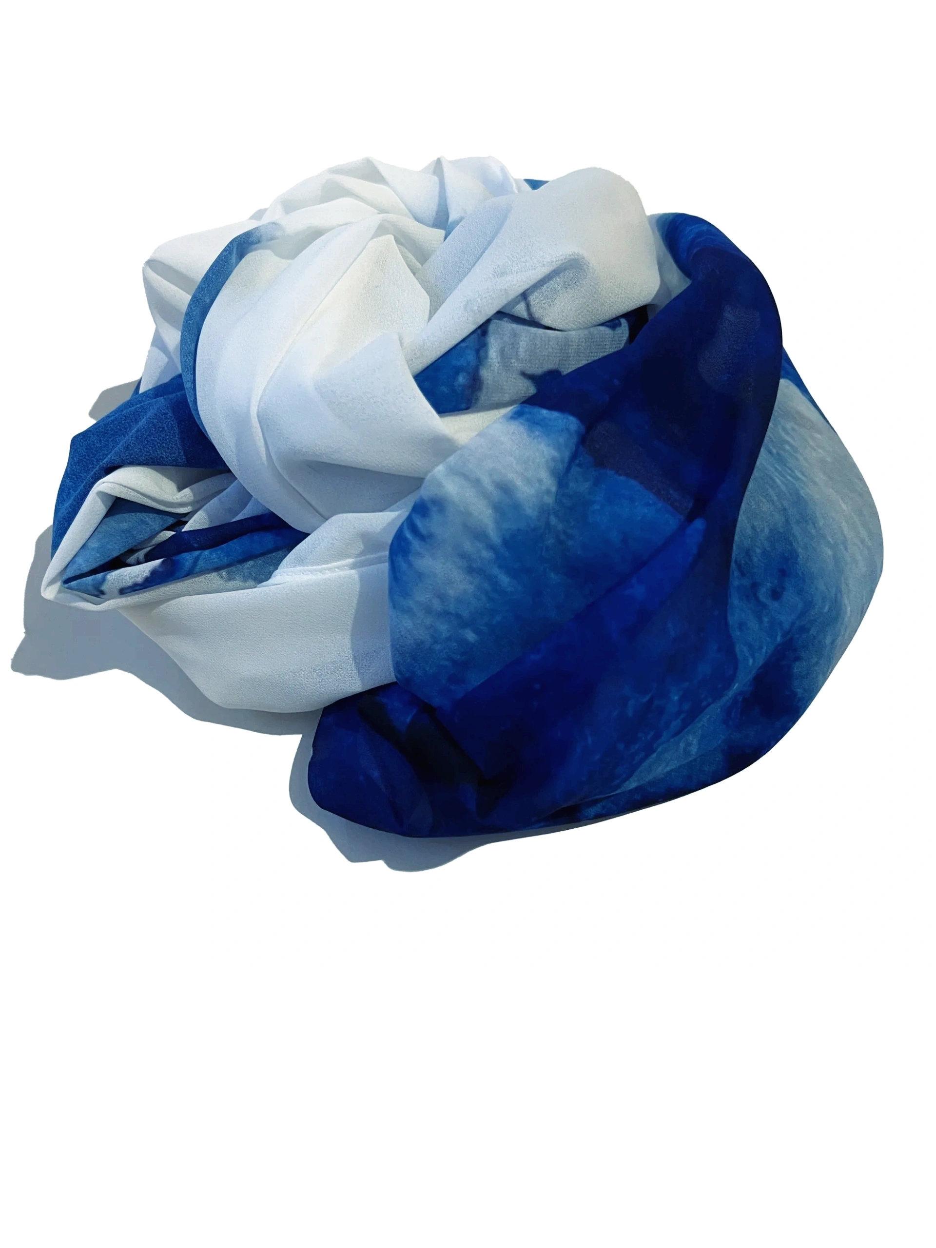 Indigo waterlotus printed on chiffon.  Each piece is $100 plus postage