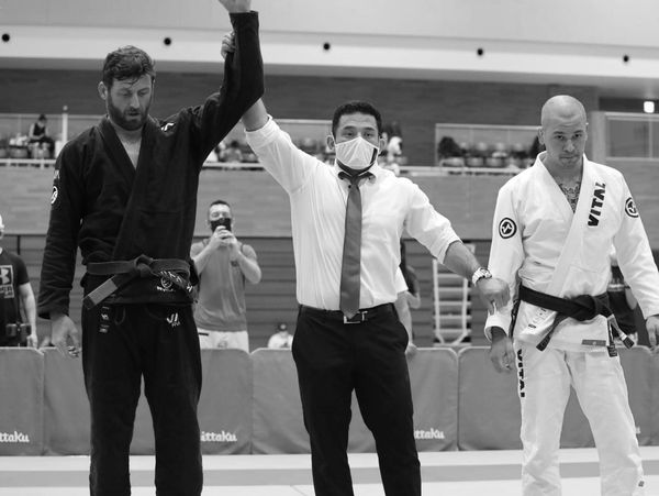 Head Instructor Mike Cates win a match while competing at 2021 ASJJF tournament in Nagoya, Japan.