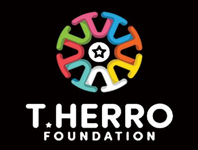 Colorful circular logo with star and text 'T Herro Foundation'.