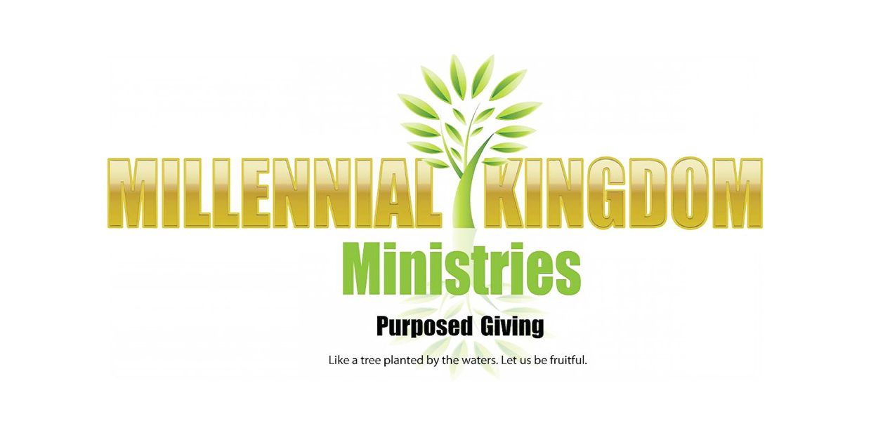 Millennial Kingdom Ministries logo with a tree and inspiring message on purposeful giving.