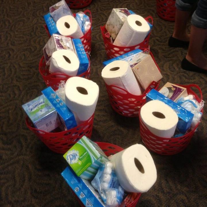 Individual bags of household items to give to a shelter