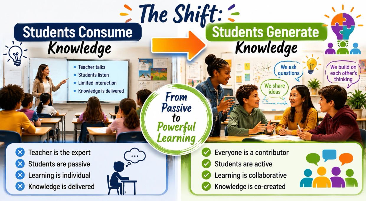Shift from students consuming knowledge to generating it collaboratively.