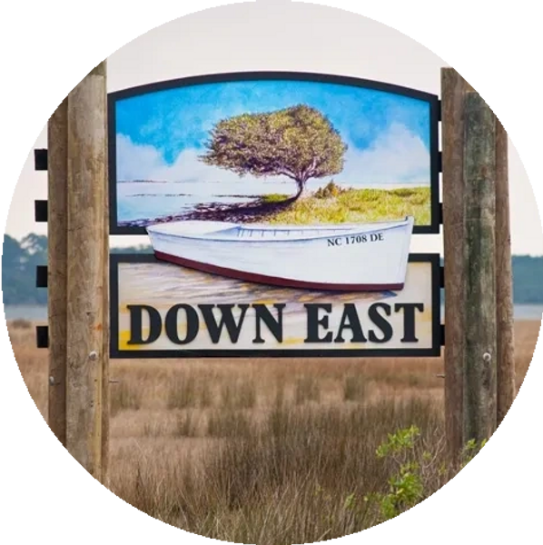 Down East NC Sign welcomes you at the  North River