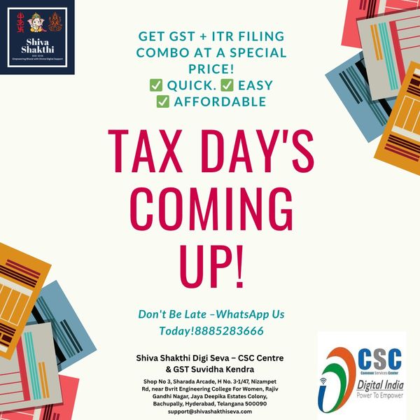 Promotional banner highlighting GST and ITR filing combo at a special price, emphasizing quick, easy