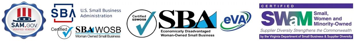 Various U.S. government certifications for small and woman-owned businesses.