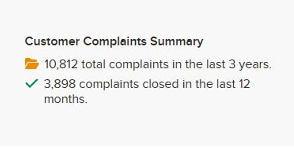 Summary of customer complaints over 3 years and past 12 months.