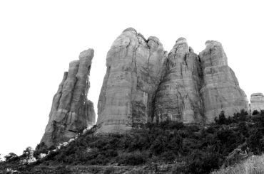 Black and white photo of a rock formation.