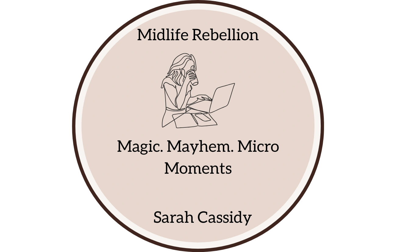 Midlife Rebellion by Sarah Cassidy with a line art woman working on a laptop.