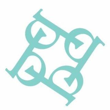 Abstract turquoise geometric design with interlocking shapes.