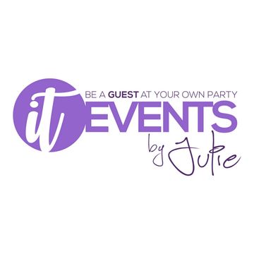 Logo for 'IT Events by Julie' with the tagline 'Be a guest at your own party'.