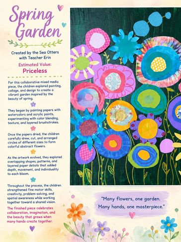 Colorful children's mixed media spring garden artwork.