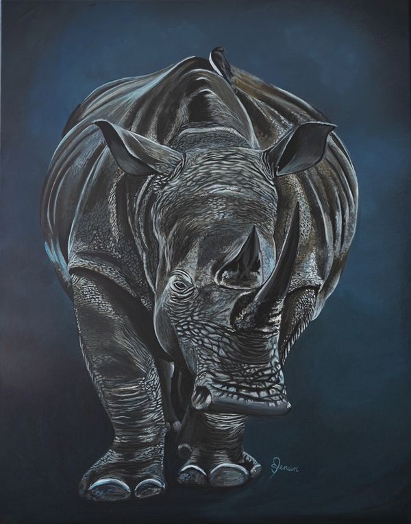 White Rhino, endangered species, dramatic portrait. 