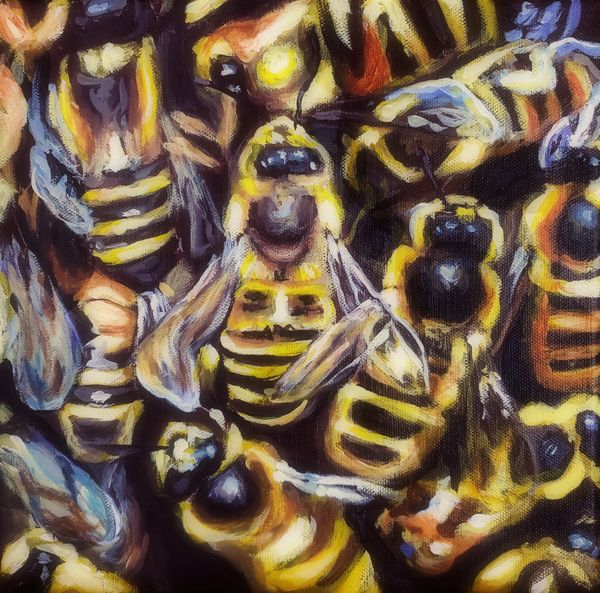 Bees. Closeup of a beehive. Swarm. Abstract, impressionistic. 