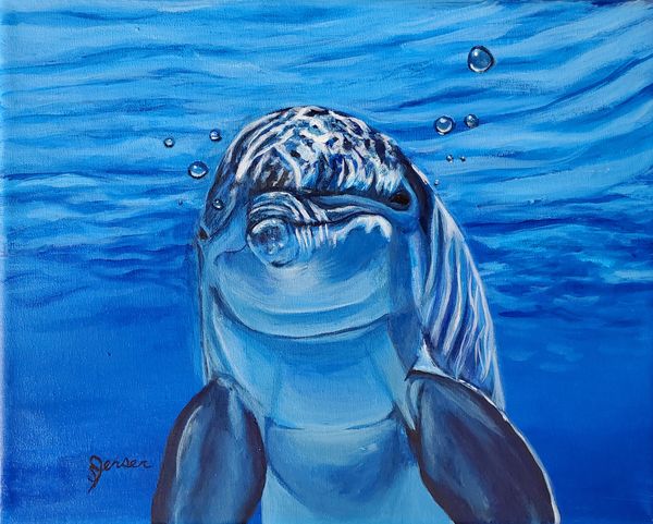 Blue, monochromatic dolphin underwater scene. 