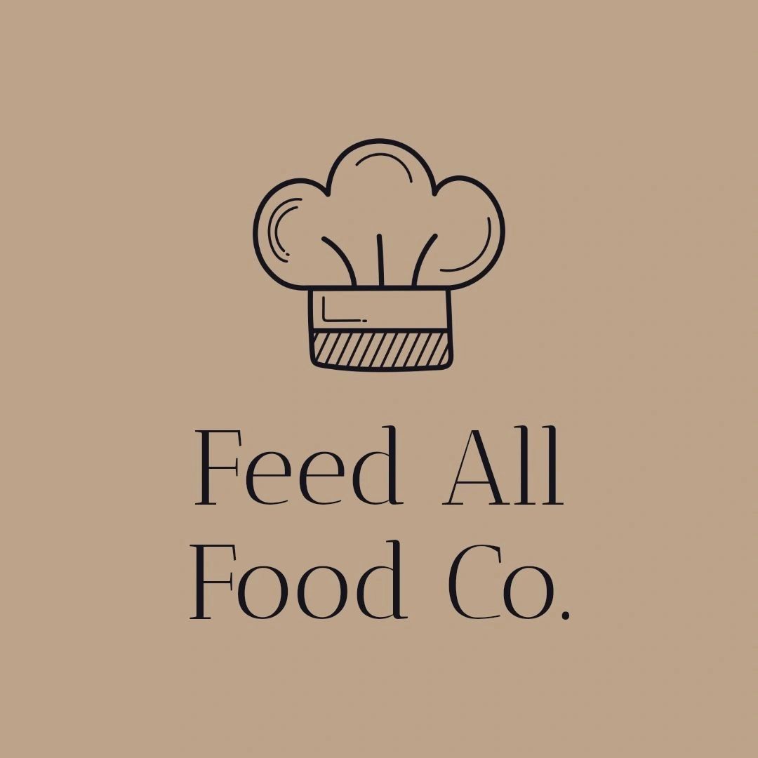 Minimalist logo with a chef's hat and the text 'Feed All Food Co.'
