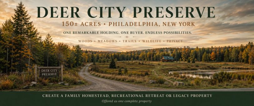 Deer City Preserve in Philadelphia, New York offers 150± acres of woods, meadows, and trails.