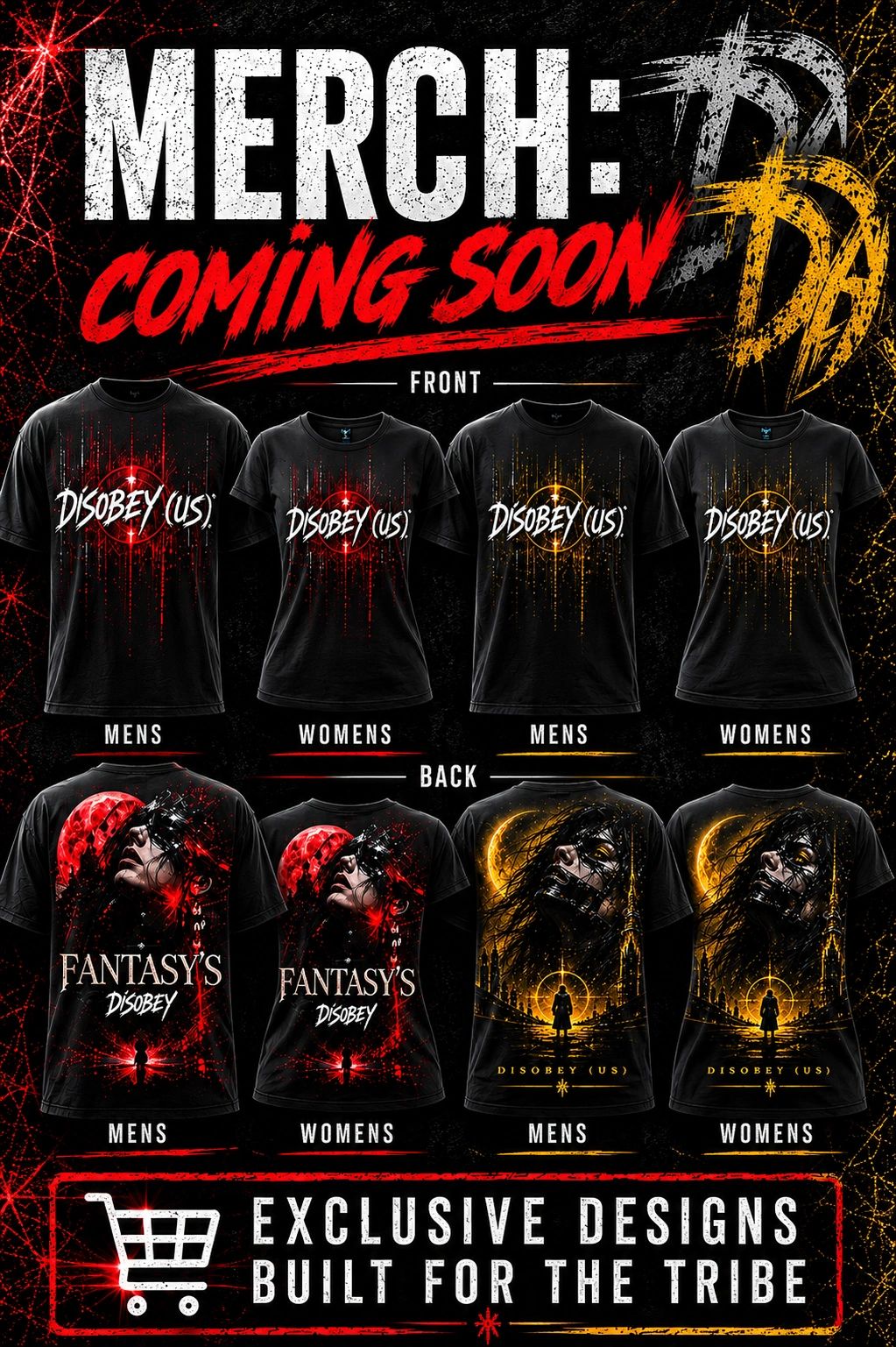 Disobey (US) will be releasing new merch that includes t-shirt's, tank tops, hoodies, hats and other