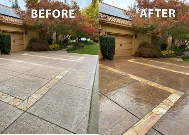 Concrete driveway cleaning using pressure washing