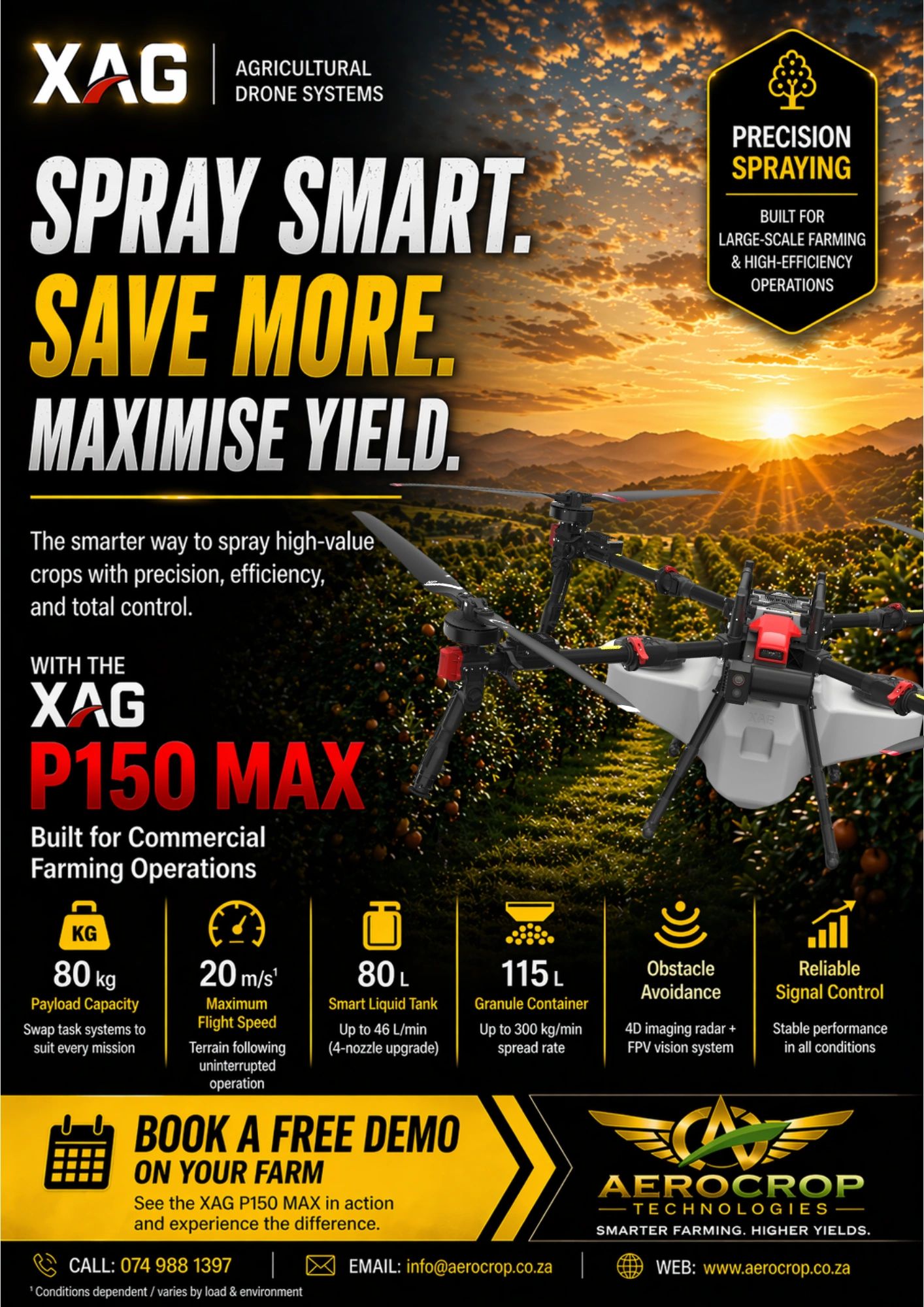 XAG P150 MAX agricultural drone for precision spraying and efficient large-scale farming.