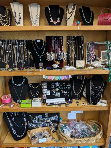 The center Thrift Shop jewelry selections range from costume, vintage, modern and sterling silver. (