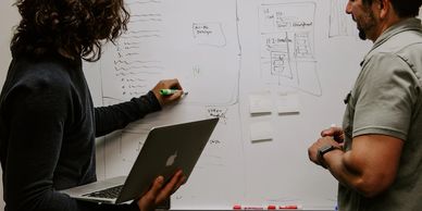 Woman writing on whiteboard 