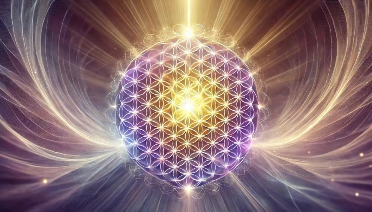 Flower of Life with golden light activation-Radiating healing energy and sacred geometric movement.