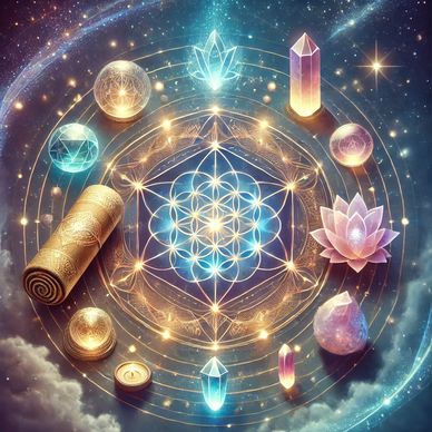 Spiritual tools for energy healing - Sacred geometry, crystals, scrolls, and divine activation.