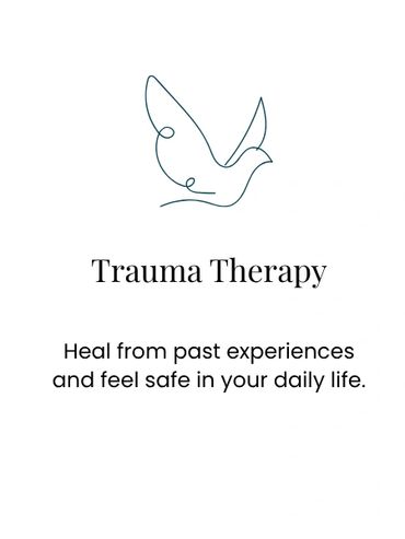 Simple trauma therapy ad with a dove icon.