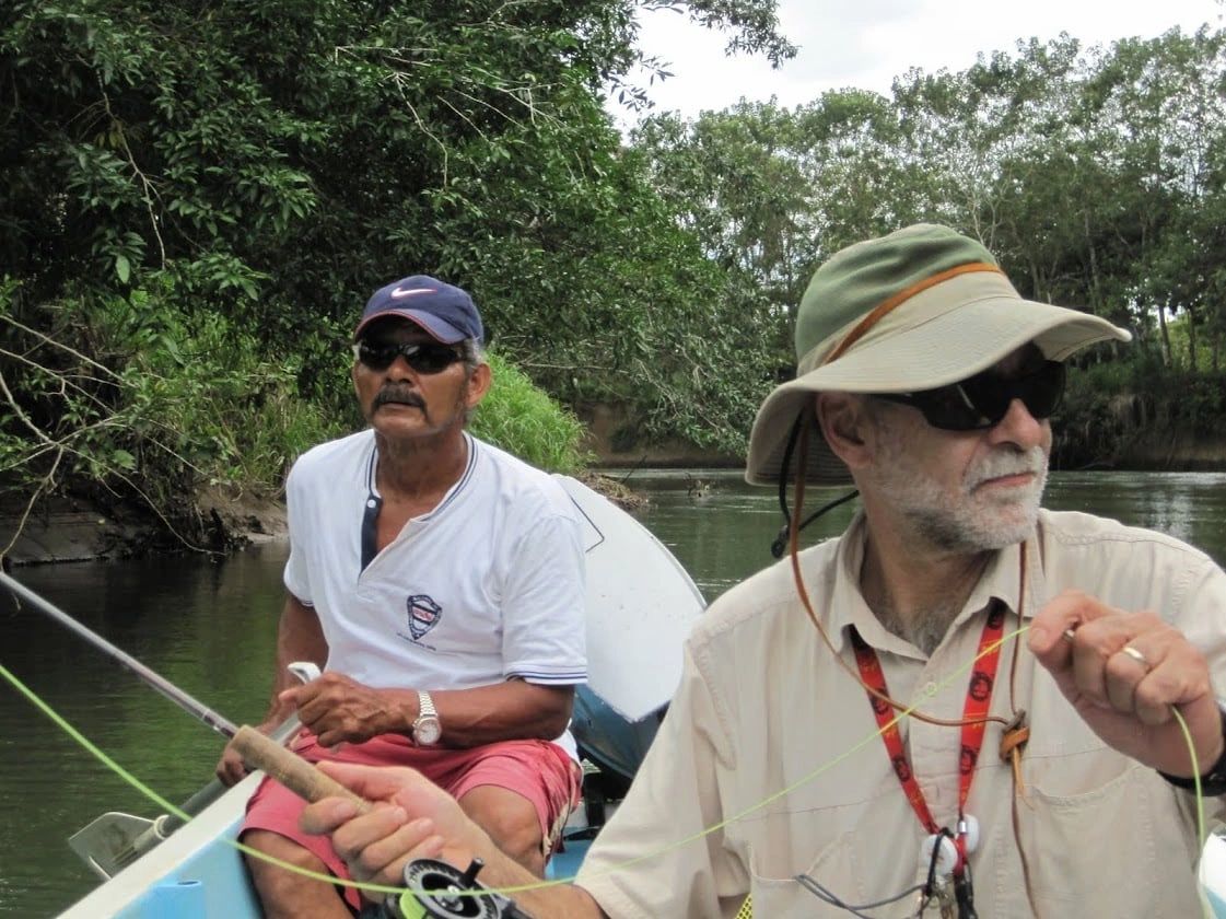 Gilberto and Lee Swidler fishing together on the Río Niño