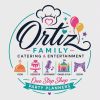 Logo for Ortiz Family Catering &amp; Entertainment featuring colorful balloons and cooking icons.