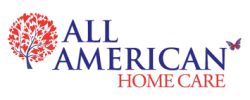 Logo of All American Home Care with a red tree and butterfly.