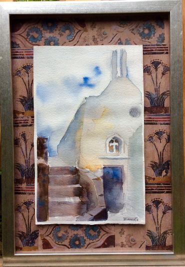 Santorini. Church Stairs. Watercolor. 11x14 $190