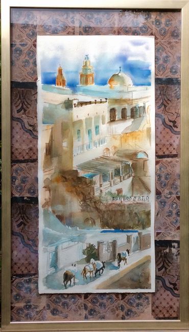 Santorini. Donkeys. Watercolor. $240