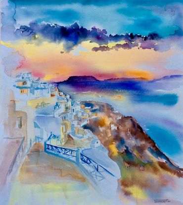 Oia Sunset. Watercolor. $290