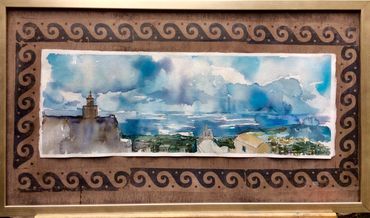 Santorini Storm Panorama. Watercolor. $240