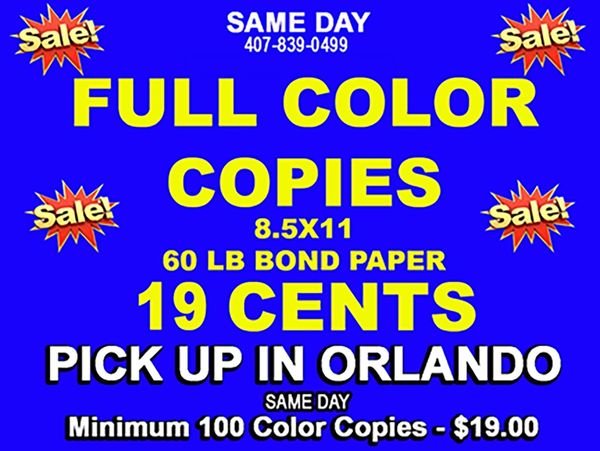 SAME DAY PICK UP FOR COLOR COPIES IN ORLANDO