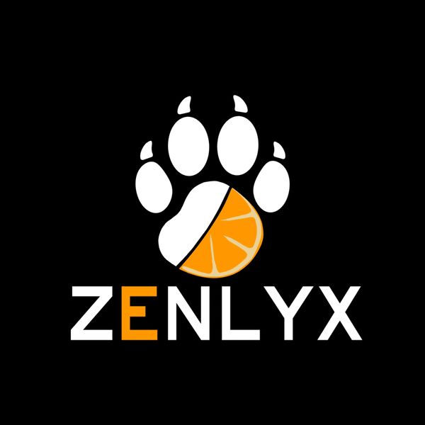 Logo of ZENLYX with a paw and orange slice design.