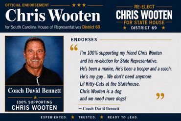Political endorsement poster for Chris Wooten by Coach David Bennett.