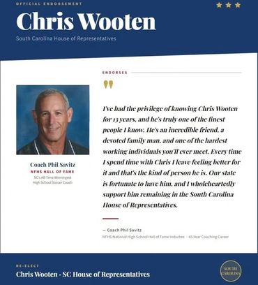 Endorsement for Chris Wooten by Coach Phil Savitz from South Carolina.
