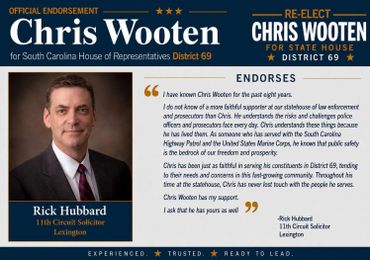 Campaign endorsement for Chris Wooten by Rick Hubbard for South Carolina House District 69.