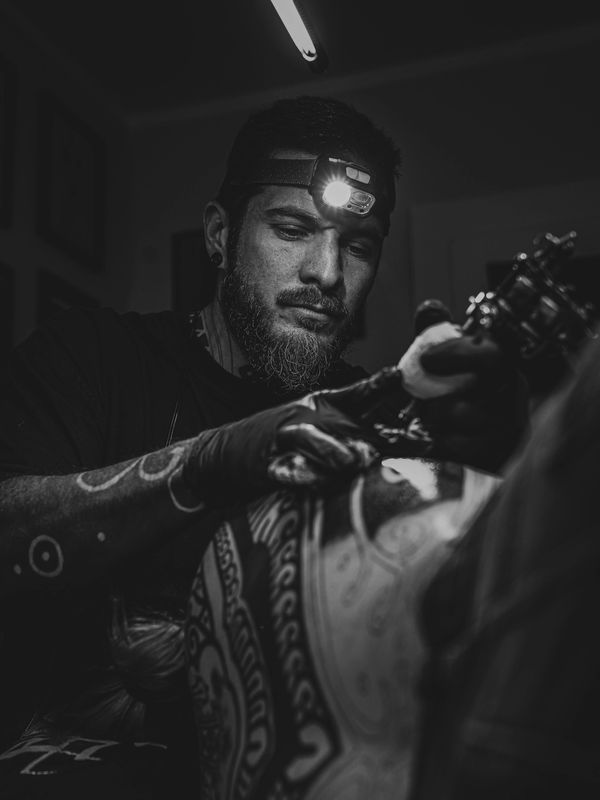Blackwork ornamental tattoo Munich, tattoo by Pierre Marcel tattoos, Munich, Germany. Bali