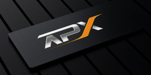 Sleek metallic logo design with orange accent on a black textured surface.