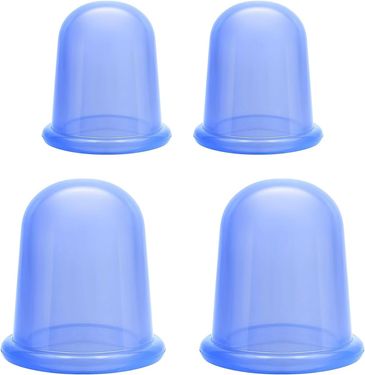 Four transparent blue silicone suction cups.