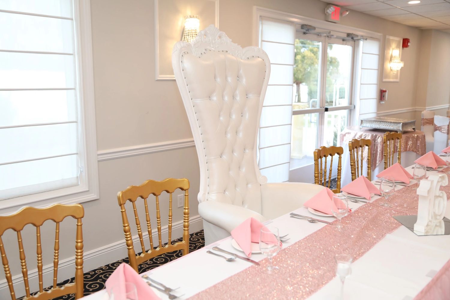 Party decor; Pink; Dais table; Court table; Sweet 16; mitzvah; new york