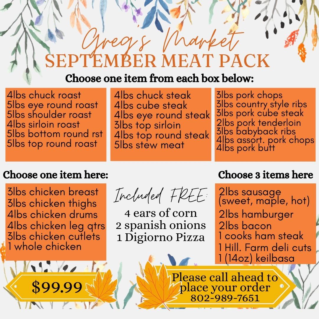 September  special, 99.00 meat pack