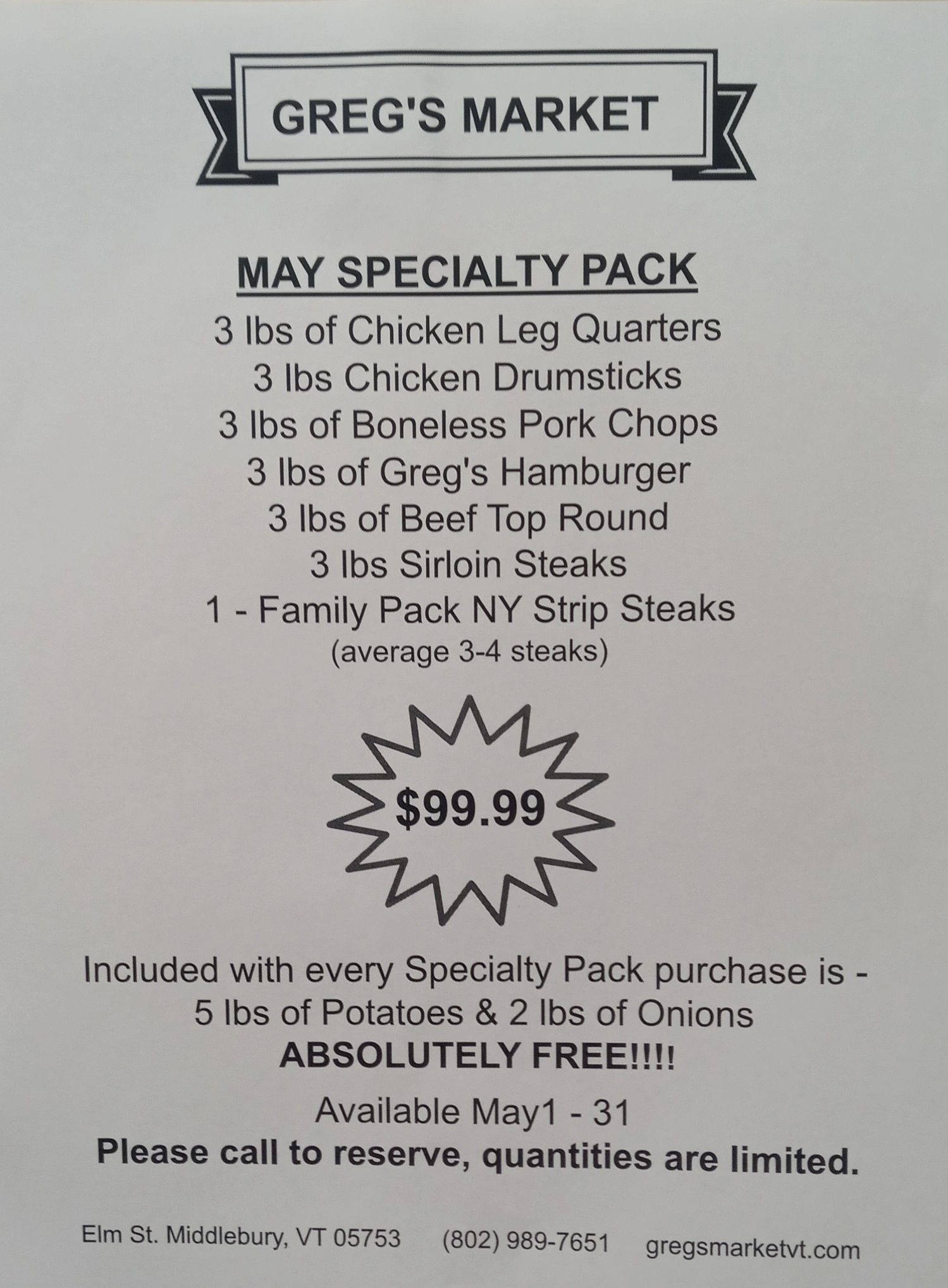 May special, may specialty package
