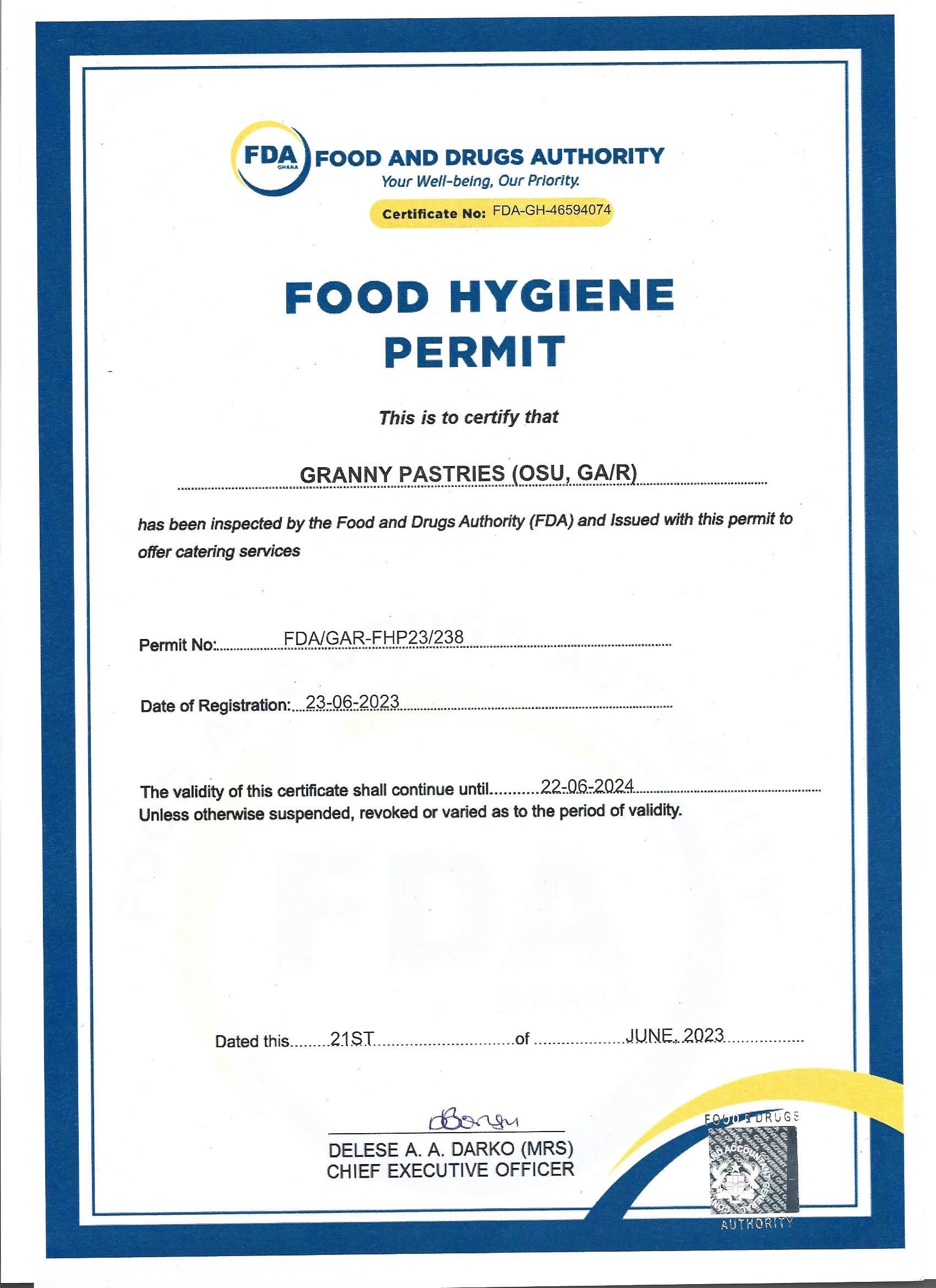 FOOD HYGIENE PERMIT