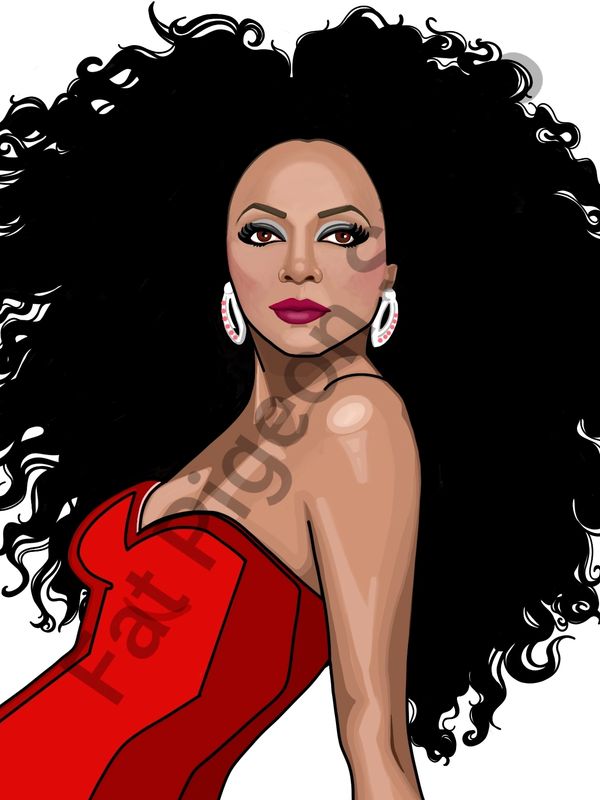 Stylish woman with voluminous hair in a red dress.