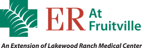 Logo for ER At Fruitville with a green cross and leaf design.