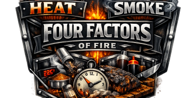 Graphic poster of heat, smoke, and fire factors.